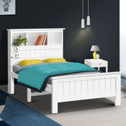 Artiss Bed Frame King Single Size Wooden with 3 Shelves Bed Head White WBED-D-S1-107-AB