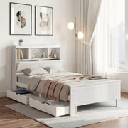 Artiss Bed Frame King Single Size Wooden with 2 Storage Drawers White WBED-D-S1-107-DRAW