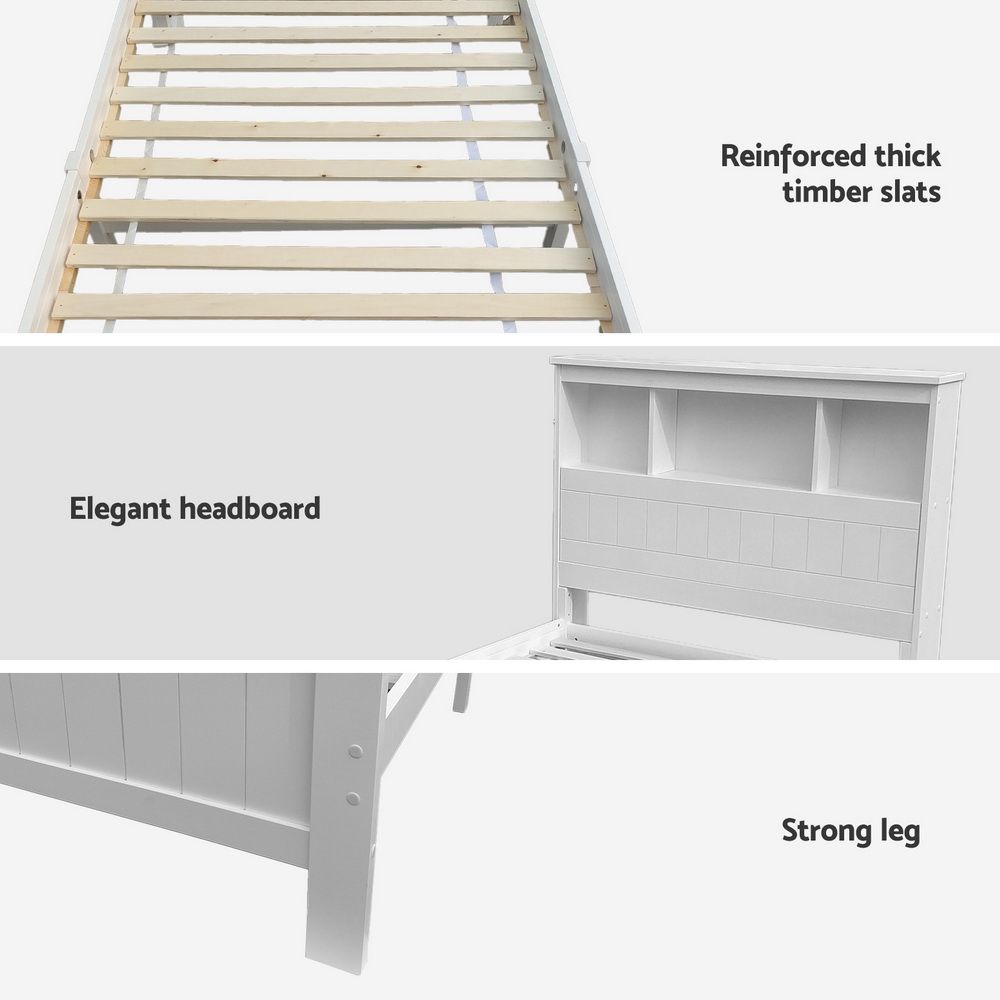 Artiss Bed Frame King Single Size Wooden with 2 Storage Drawers White WBED-D-S1-107-DRAW