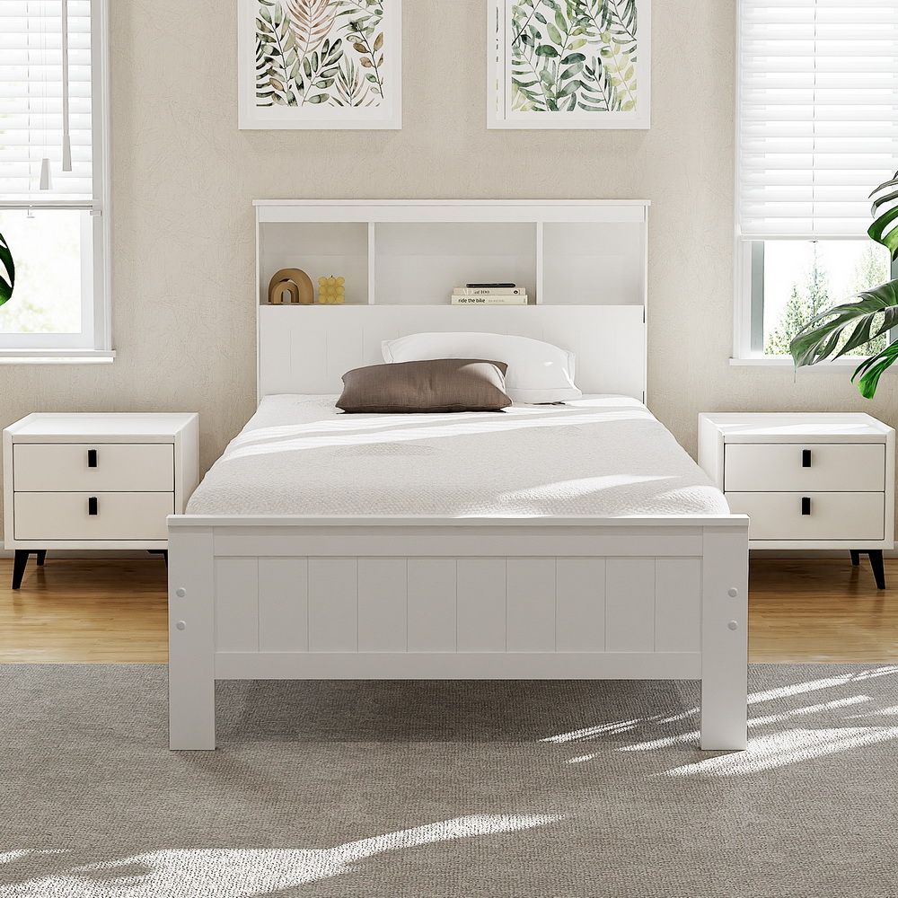 Artiss Bed Frame King Single Size Wooden with 2 Storage Drawers White WBED-D-S1-107-DRAW