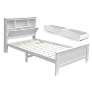 Artiss Bed Frame King Single Size Wooden with 2 Storage Drawers White WBED-D-S1-107-DRAW