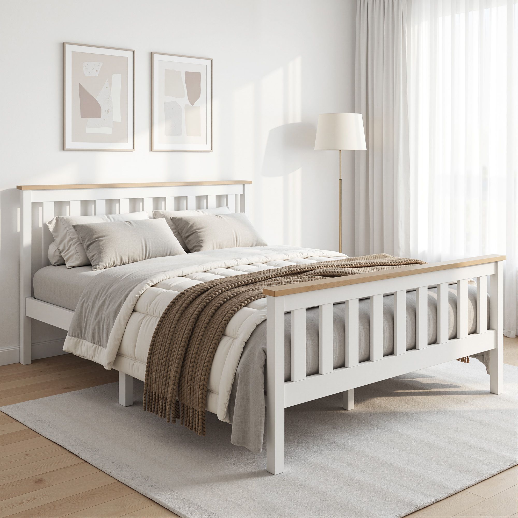 Artiss Bed Frame Double Size Wooden White PONY WBED-D-TC18-137-AB
