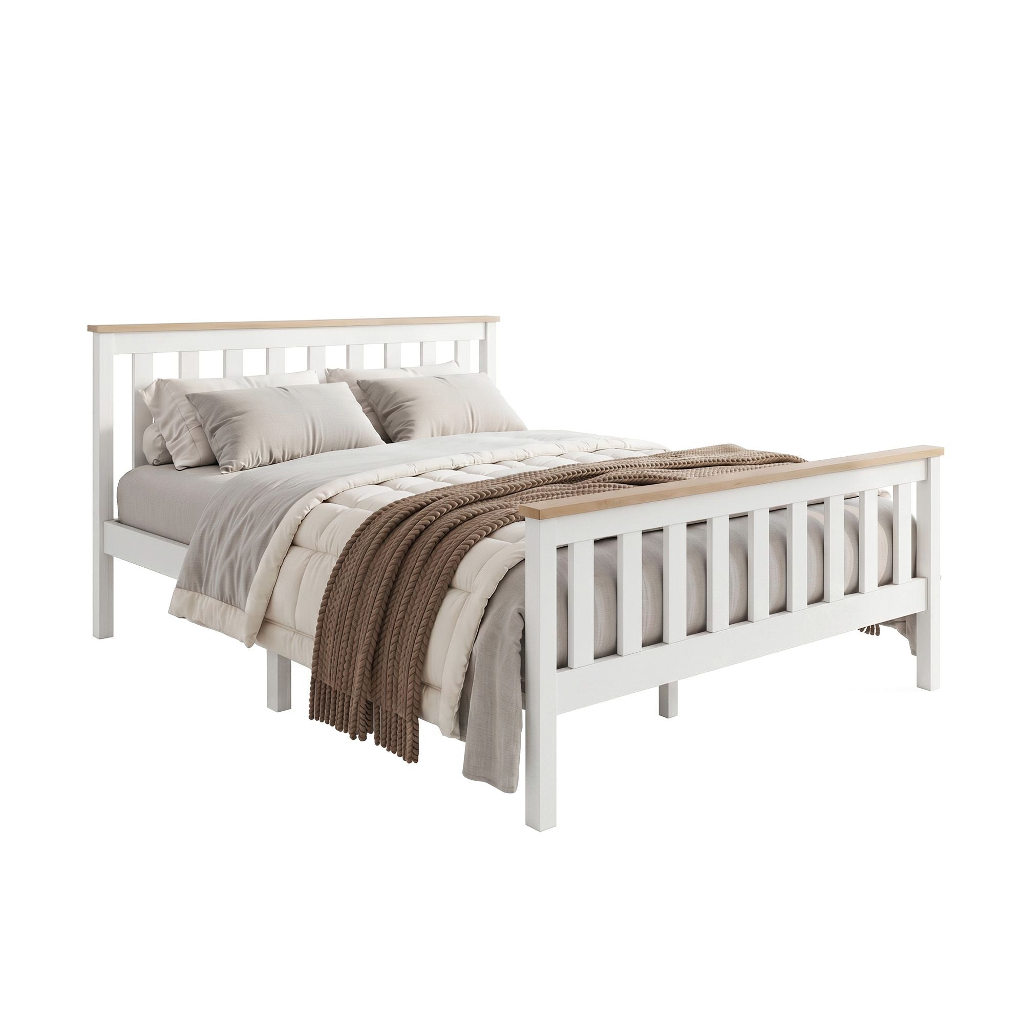Artiss Bed Frame Double Size Wooden White PONY WBED-D-TC18-137-AB