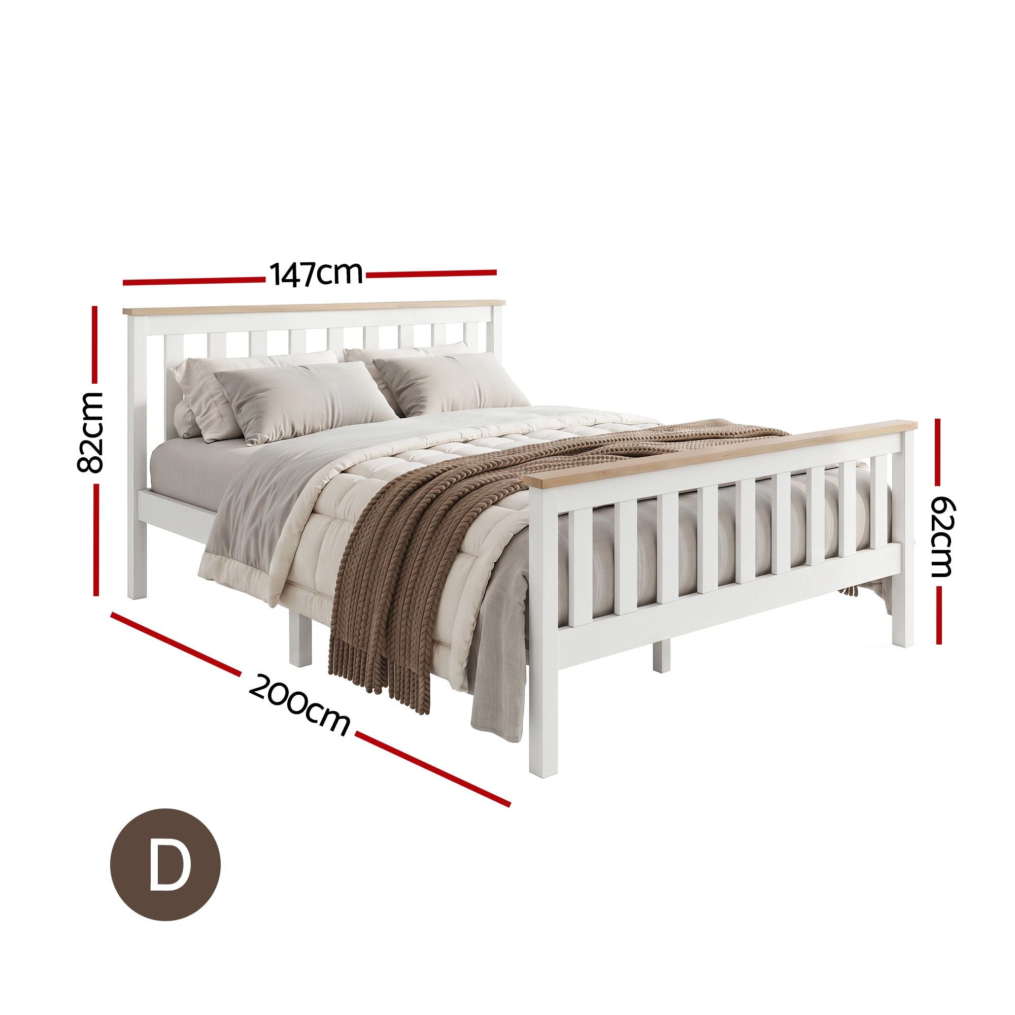 Artiss Bed Frame Double Size Wooden White PONY WBED-D-TC18-137-AB