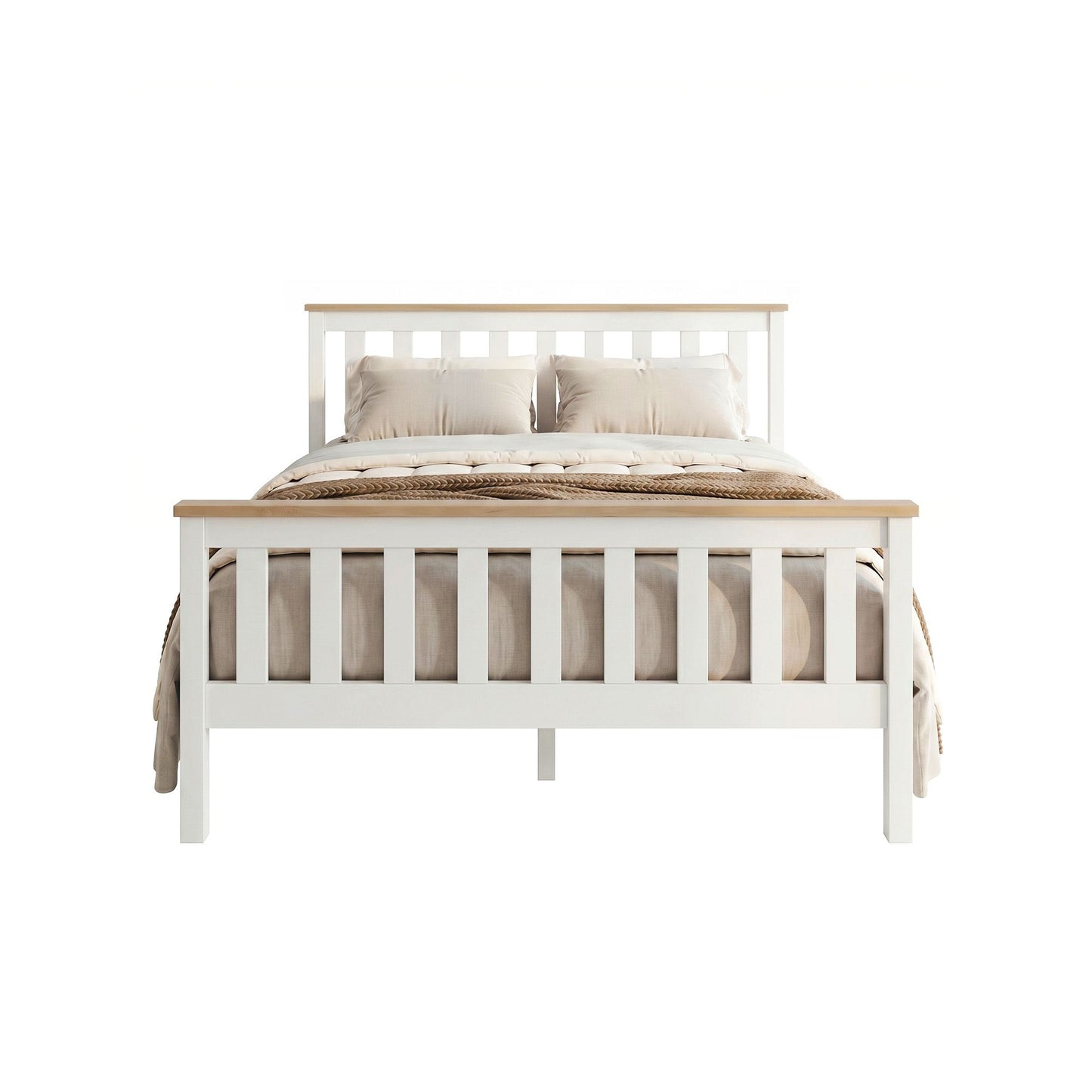 Artiss Bed Frame Double Size Wooden White PONY WBED-D-TC18-137-AB