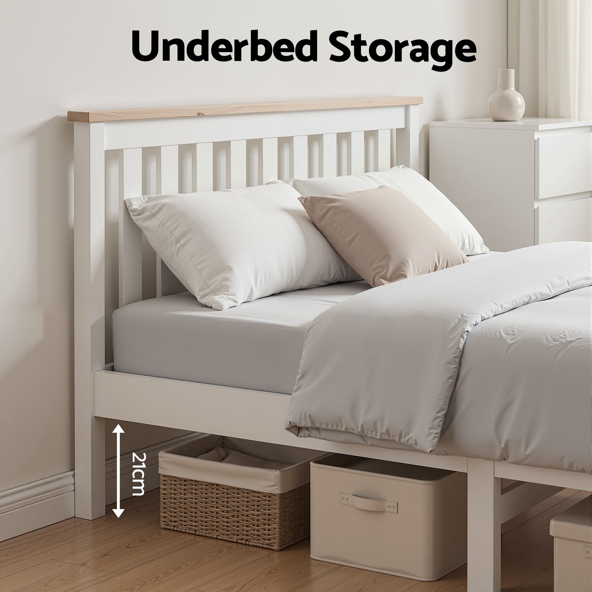 Artiss Bed Frame Double Size Wooden White PONY WBED-D-TC18-137-AB