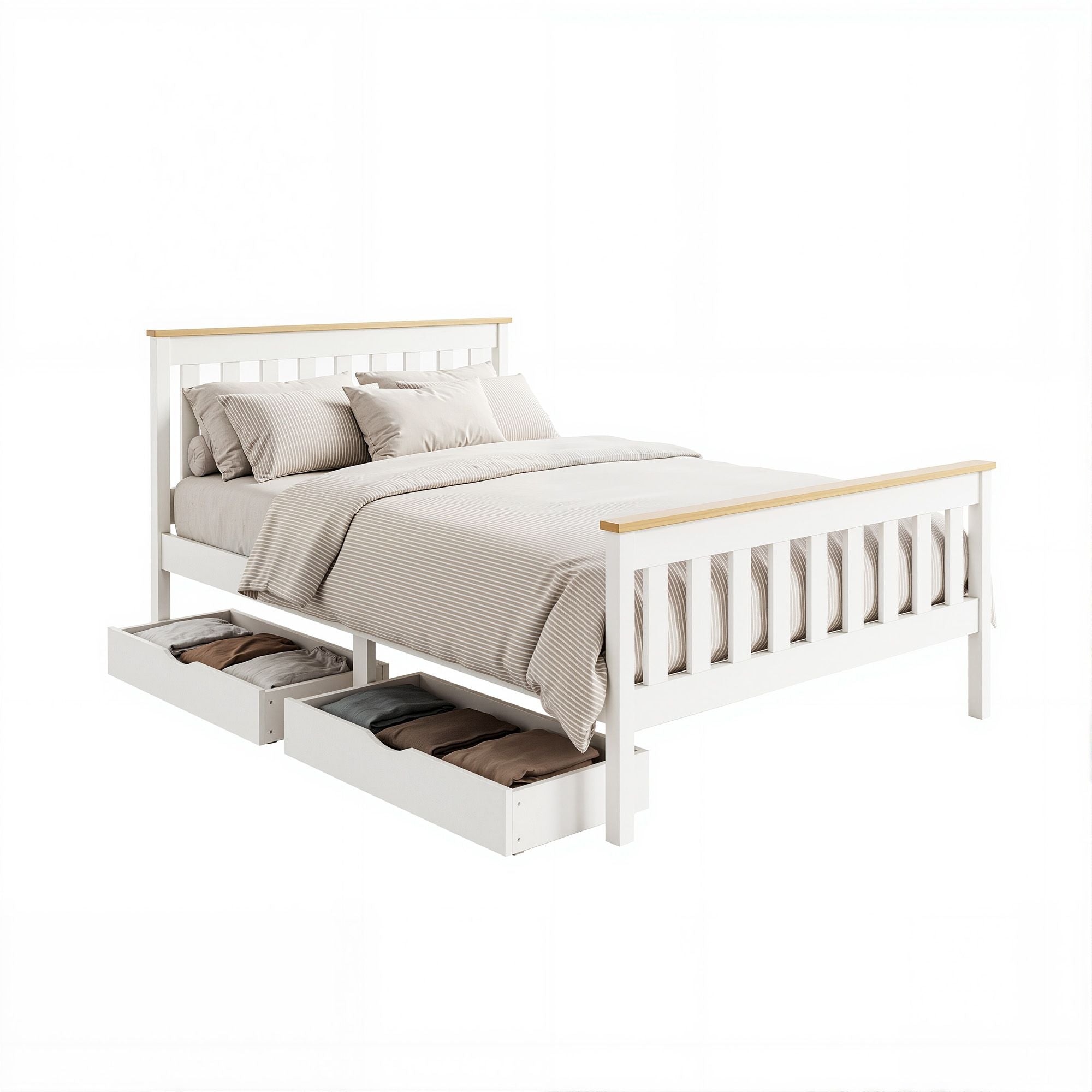 Artiss PONY White Double Wooden Bed Frame with Drawers