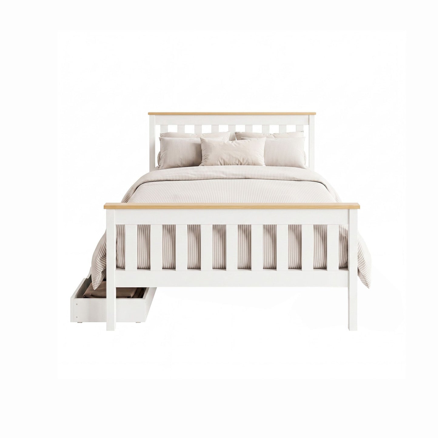 Artiss Bed Frame Double Size Wooden Platform with 2 Storage Drawers White PONY WBED-D-TC18-137-DRAW