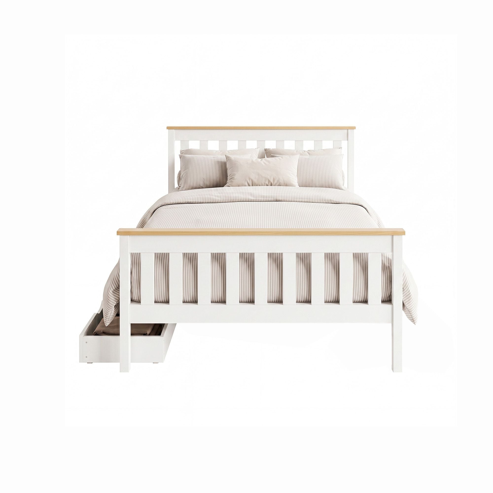 Artiss PONY White Double Wooden Bed Frame with Drawers