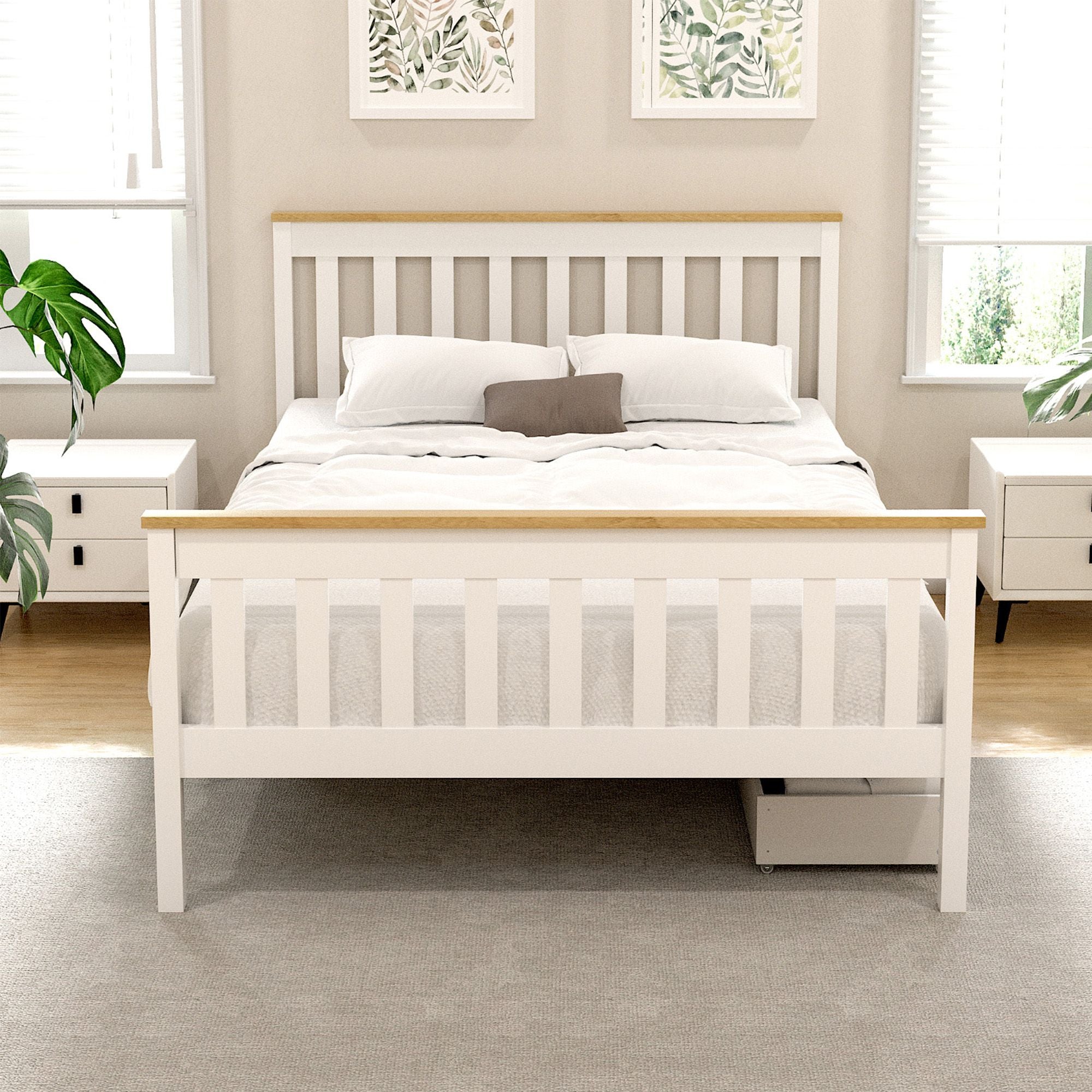 Artiss PONY White Double Wooden Bed Frame with Drawers