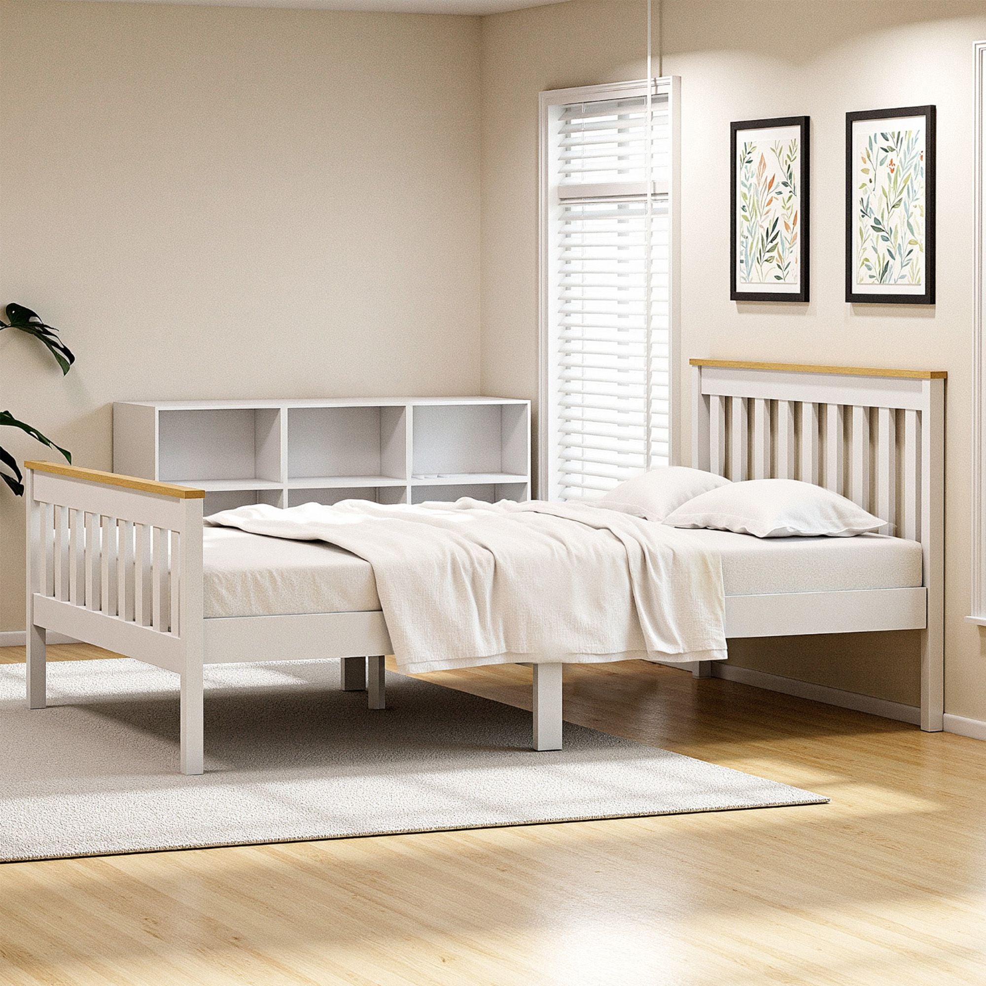 Artiss PONY White Double Wooden Bed Frame with Drawers