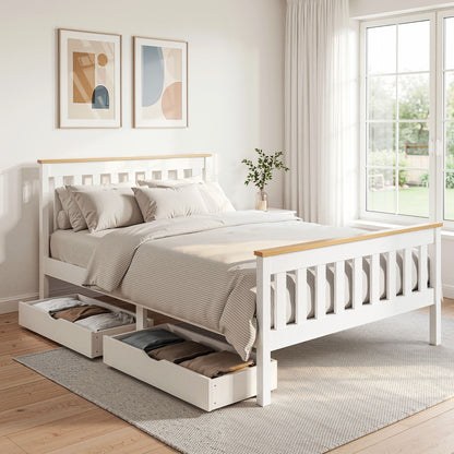 Artiss Bed Frame Double Size Wooden Platform with 2 Storage Drawers White PONY WBED-D-TC18-137-DRAW