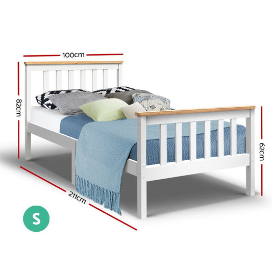 Artiss Bed Frame Single Size Wooden White PONY WBED-D-TC18-92