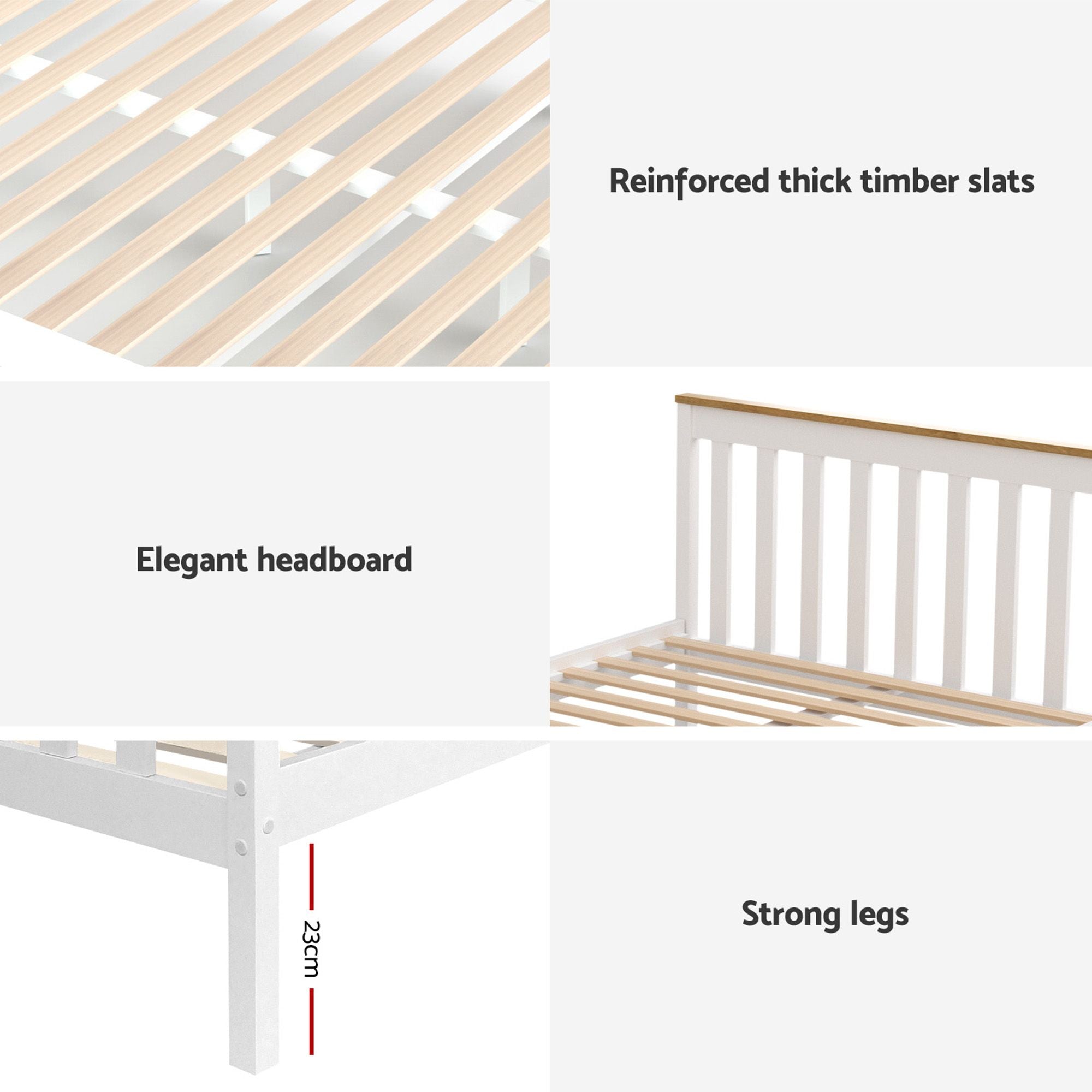 Artiss Bed Frame Single Size Wooden Platform with 2 Storage Drawers White PONY WBED-D-TC18-92-DRAW