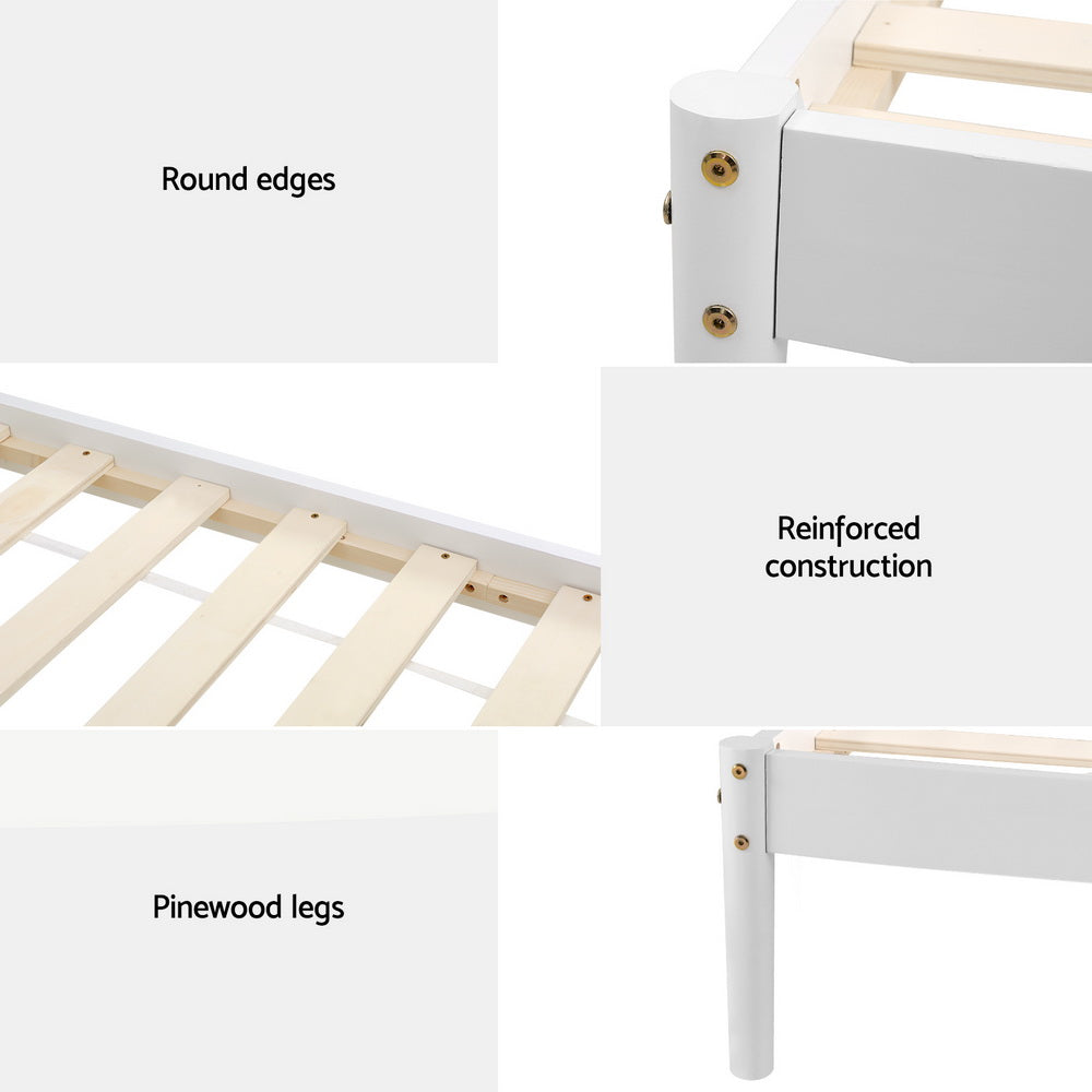 Artiss Bed Frame King Single Size Wooden White DALY WBED-DALY-KS-WH-AB