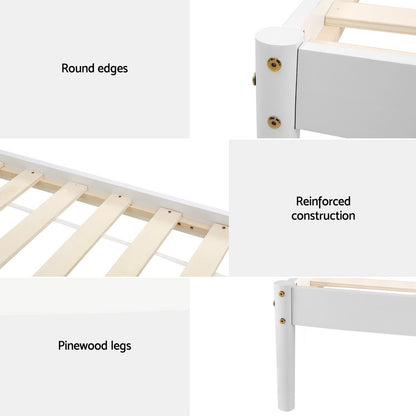 Artiss Bed Frame King Single Size Wooden White DALY WBED-DALY-KS-WH-AB