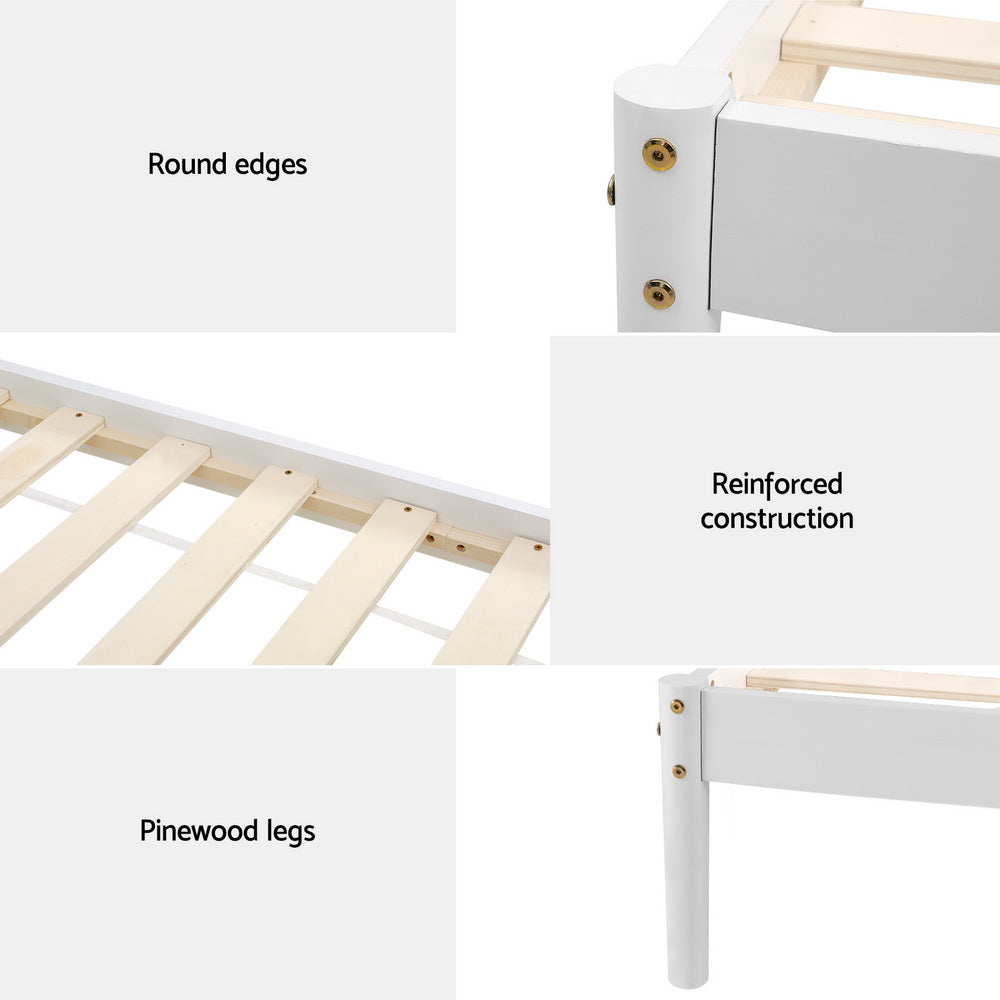 Artiss Bed Frame Single Size Wooden White DALY WBED-DALY-S-WH-AB