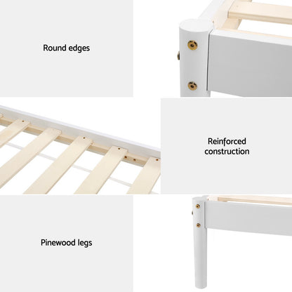 Artiss Bed Frame Single Size Wooden White DALY WBED-DALY-S-WH-AB