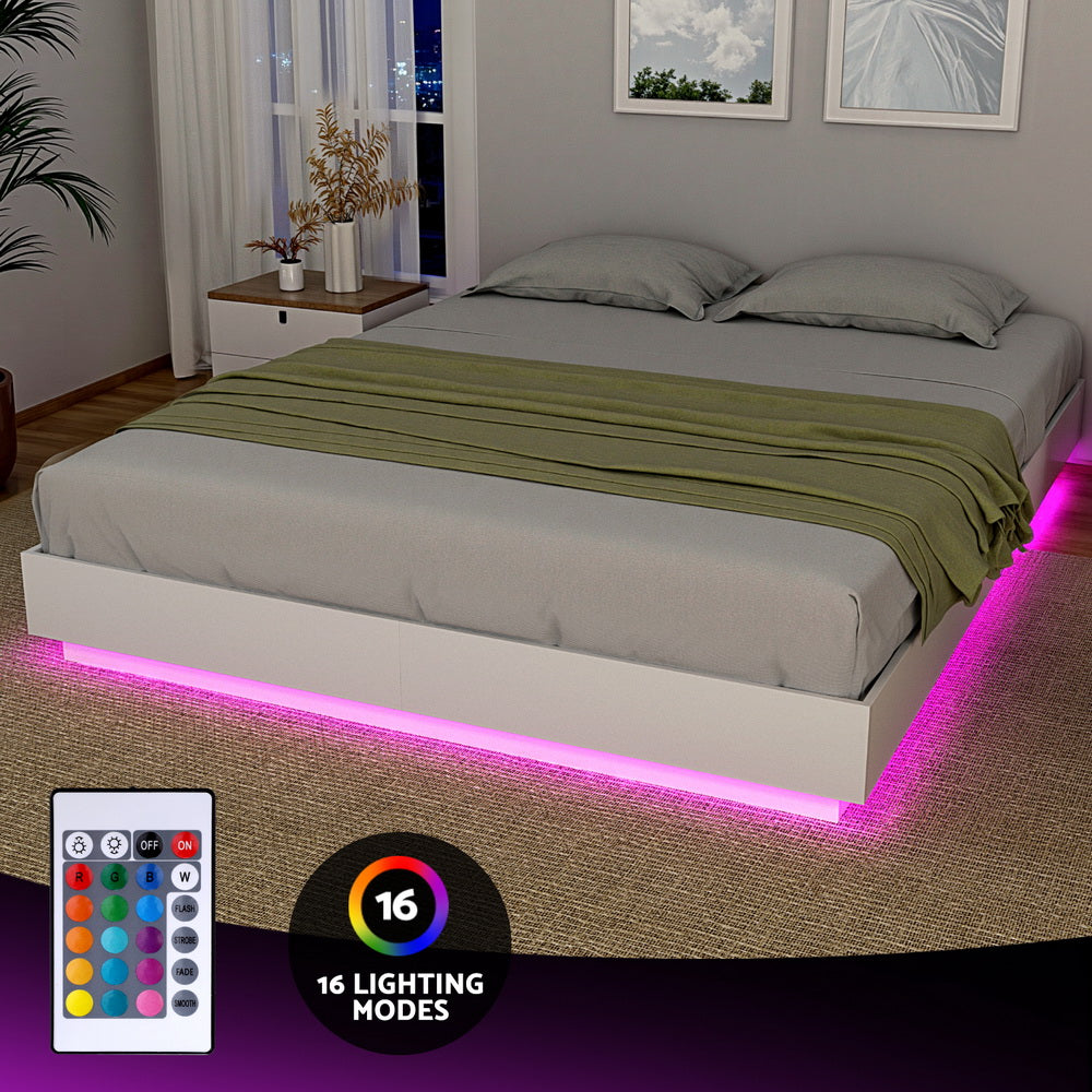 Artiss Queen Bed Frame with 16Colour Led Light Wooden Platform Bed Base DAYGLOW WBED-DAYGLOW-Q-WH-ABC