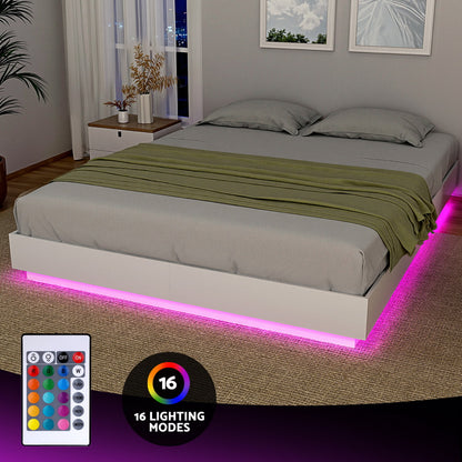 Artiss Queen Bed Frame with 16Colour Led Light Wooden Platform Bed Base DAYGLOW WBED-DAYGLOW-Q-WH-ABC