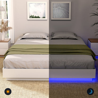 Artiss Queen Bed Frame with 16Colour Led Light Wooden Platform Bed Base DAYGLOW WBED-DAYGLOW-Q-WH-ABC