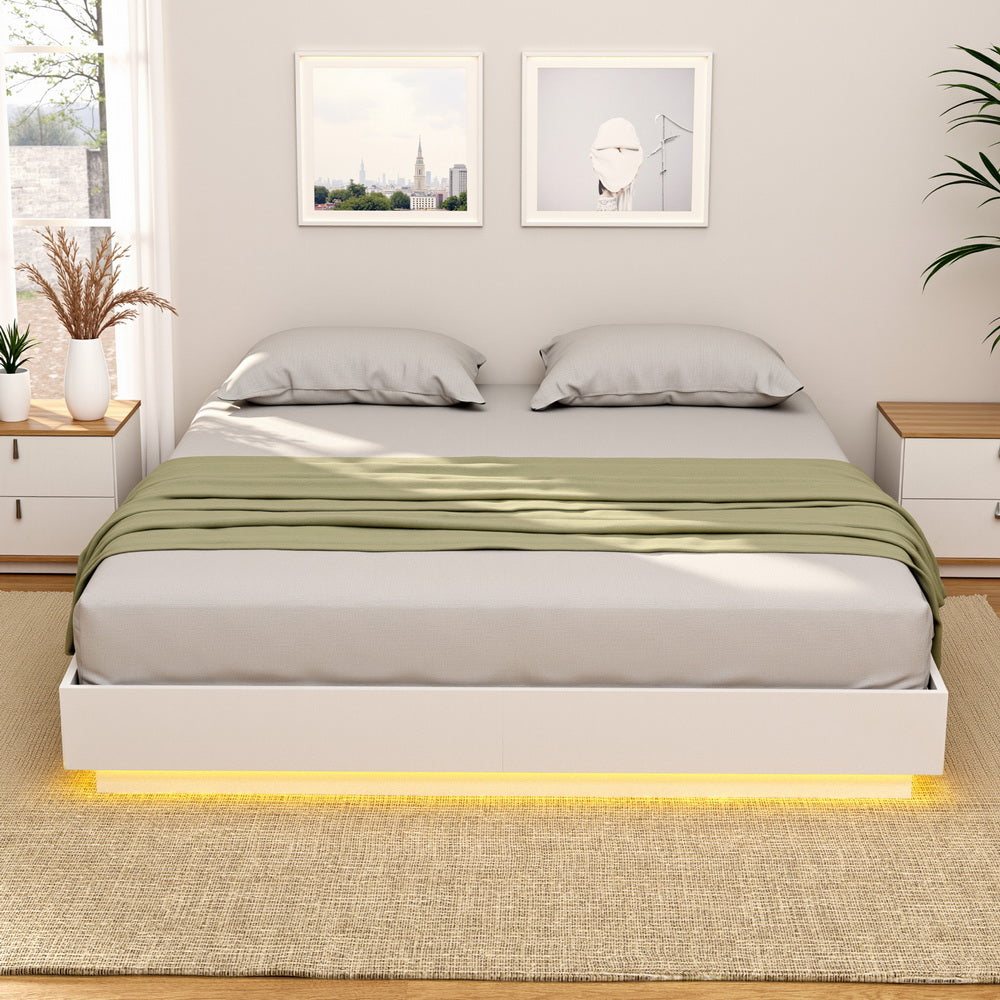 Artiss Queen Bed Frame with 16Colour Led Light Wooden Platform Bed Base DAYGLOW WBED-DAYGLOW-Q-WH-ABC