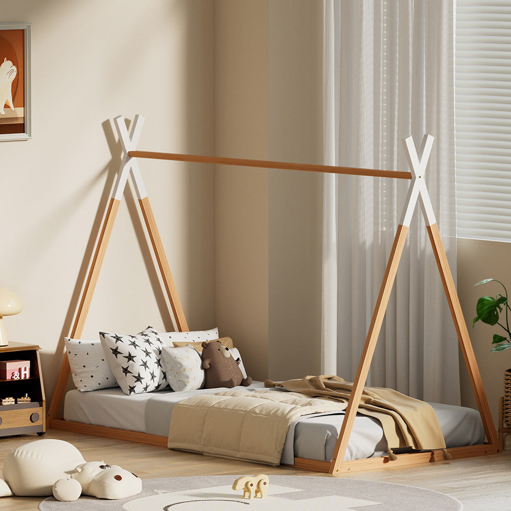 Artiss Bed Frame Wooden Kids House Single Frame Oak ENID WBED-ENID-S-OAK