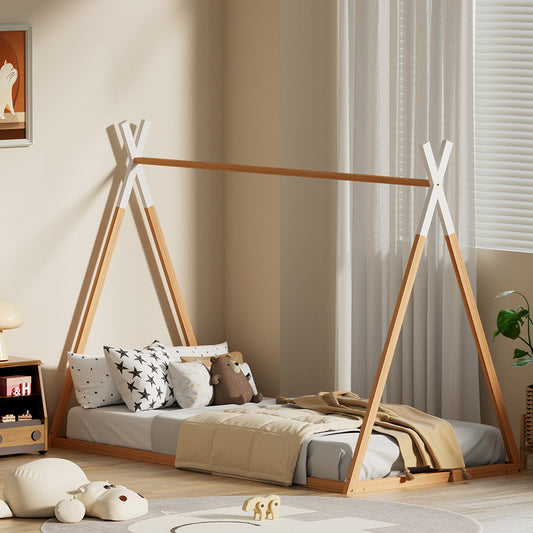Artiss Bed Frame Wooden Kids House Single Frame Oak ENID WBED-ENID-S-OAK