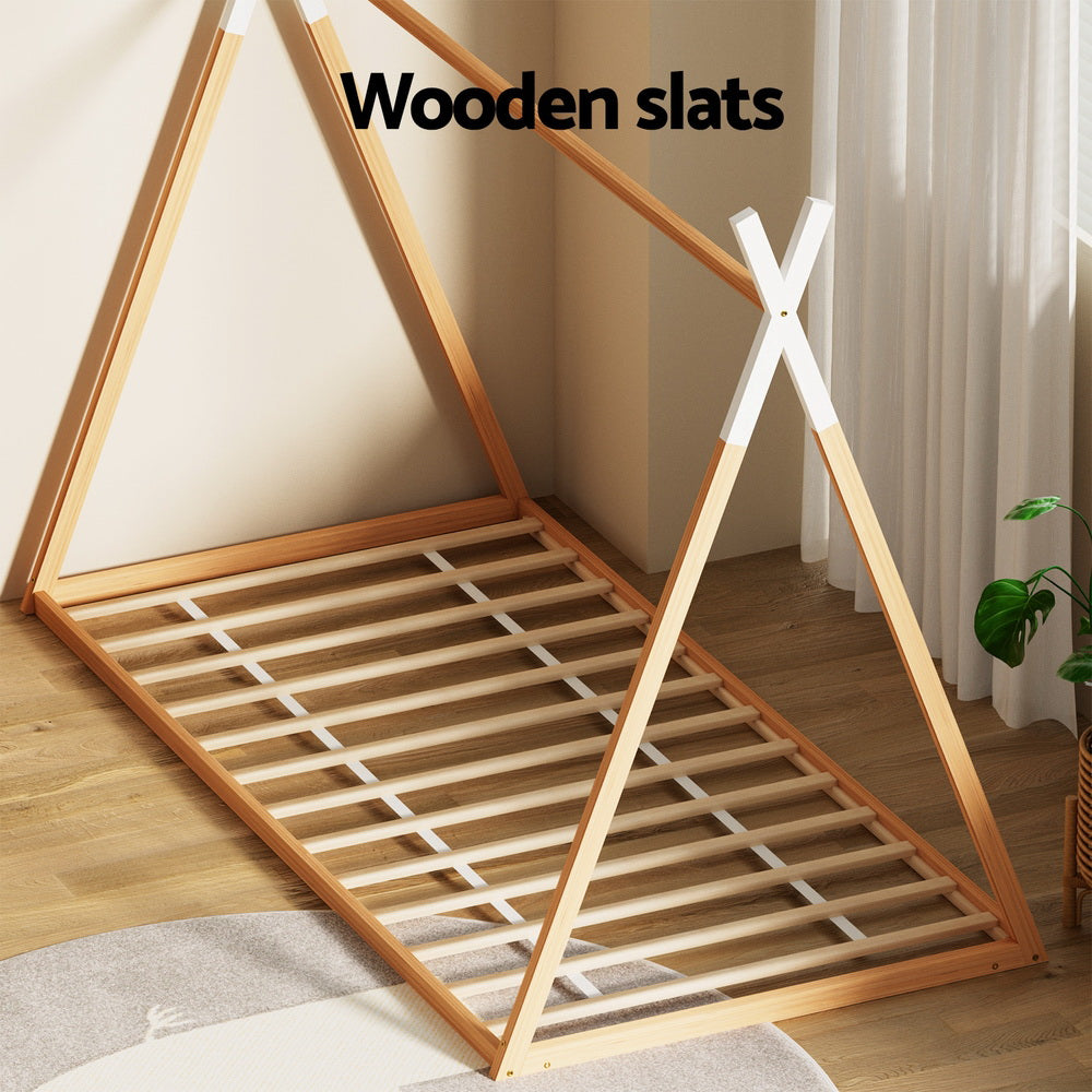 Artiss Bed Frame Wooden Kids House Single Frame Oak ENID WBED-ENID-S-OAK