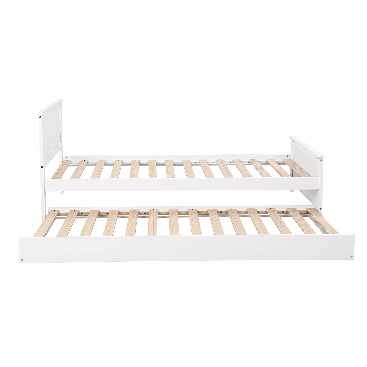Artiss Single Bed Frame with Trundle Solid Wood Toddler Bunk Bed with Headboard White WBED-F-03S-107-AB