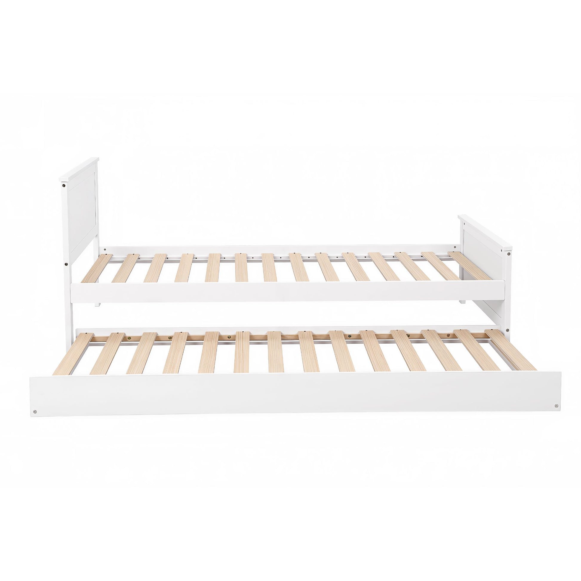 Artiss Single Bed Frame with Trundle Solid Wood Toddler Bunk Bed with Headboard White WBED-F-03S-107-AB