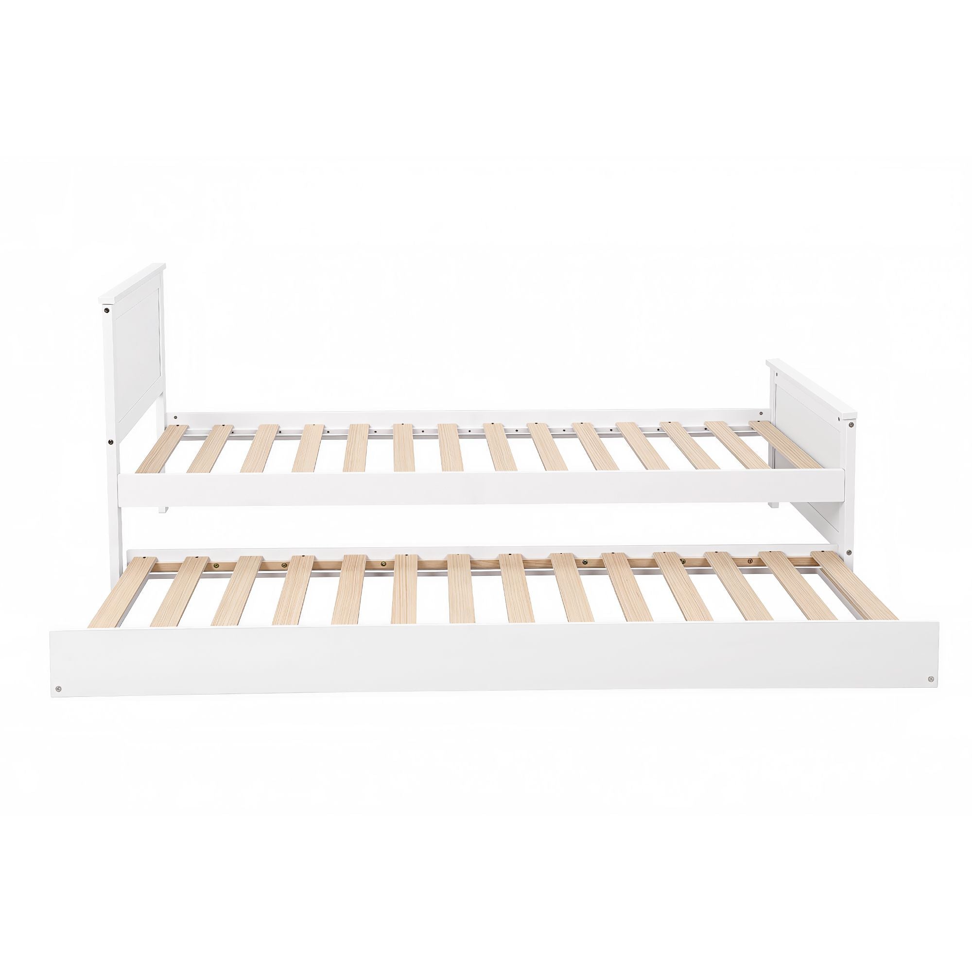 Artiss Single Bed Frame with Trundle Solid Wood Toddler Bunk Bed with Headboard White WBED-F-03S-107-AB