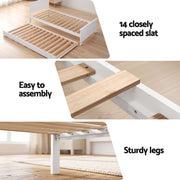 Artiss Single Bed Frame with Trundle Solid Wood Toddler Bunk Bed with Headboard White WBED-F-03S-107-AB
