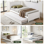 Artiss Single Bed Frame with Trundle Solid Wood Toddler Bunk Bed with Headboard White WBED-F-03S-107-AB