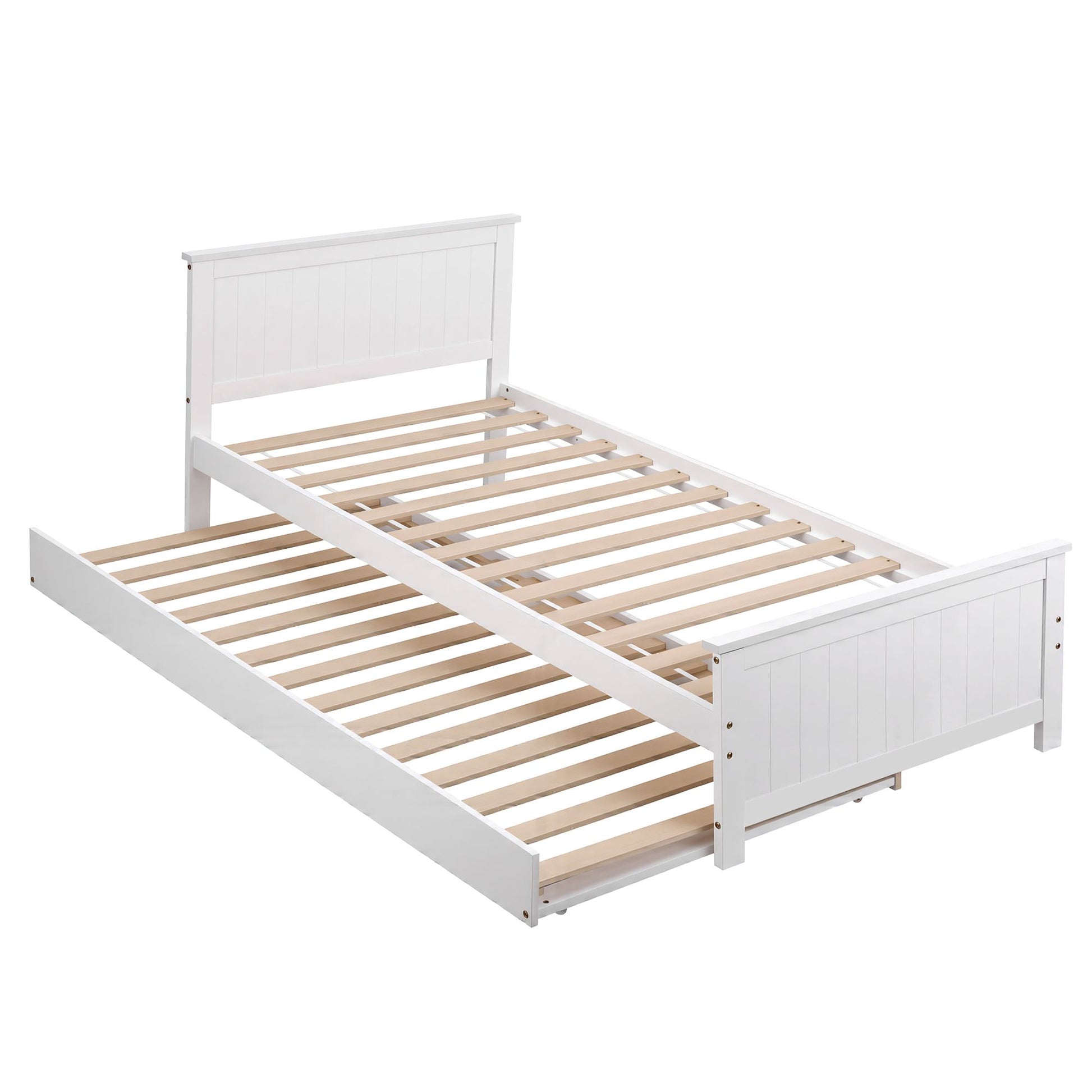Artiss Single Bed Frame with Trundle Solid Wood Toddler Bunk Bed with Headboard White WBED-F-03S-107-AB