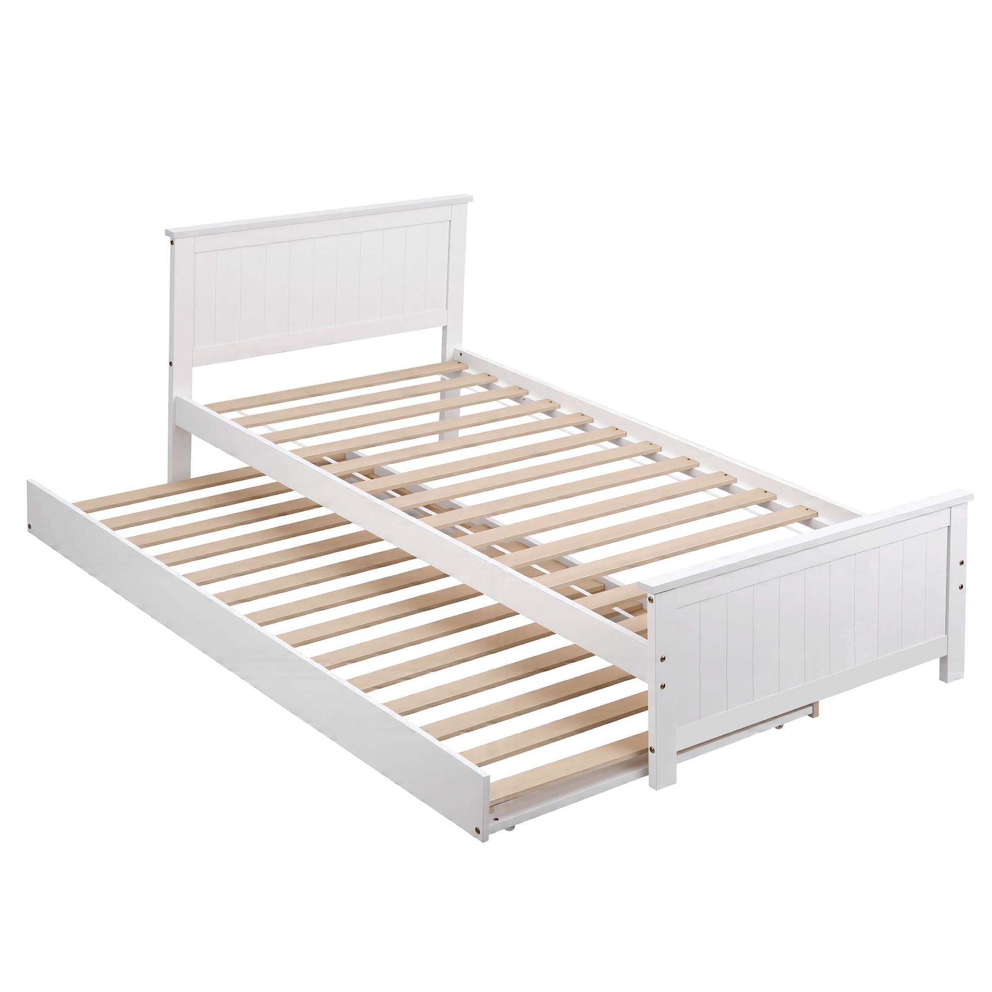 Artiss Single Bed Frame with Trundle Solid Wood Toddler Bunk Bed with Headboard White WBED-F-03S-107-AB