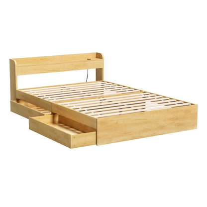 Artiss Bed Frame Double Size with Charging Ports and 2 Drawers AURA WBED-F-AURA-D-WD-ABC