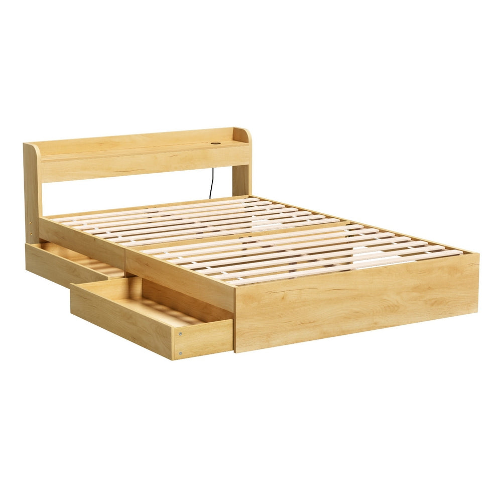 Artiss Bed Frame Double Size with Charging Ports and 2 Drawers AURA