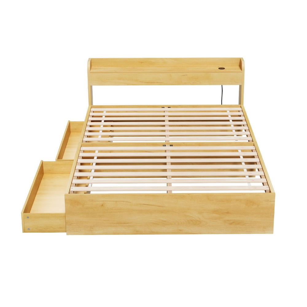 Artiss Bed Frame Double Size with Charging Ports and 2 Drawers AURA WBED-F-AURA-D-WD-ABC