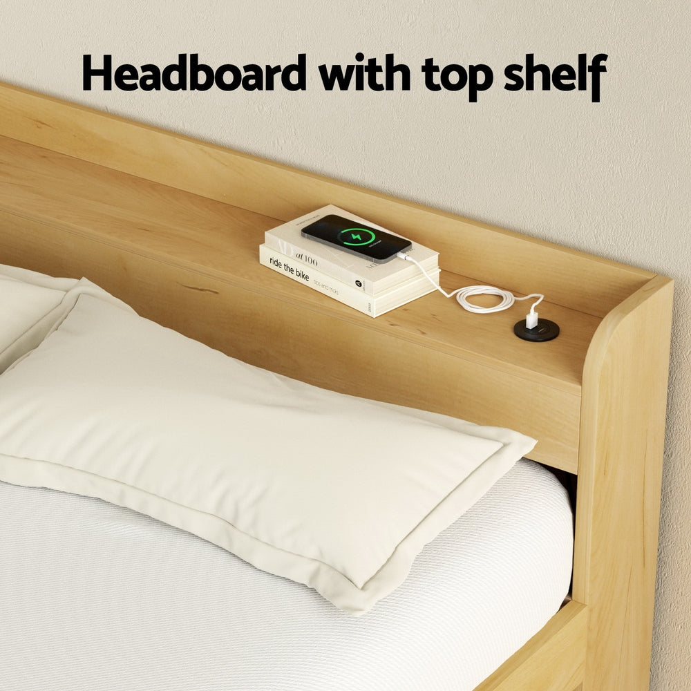 Artiss Bed Frame Double Size with Charging Ports and 2 Drawers AURA WBED-F-AURA-D-WD-ABC