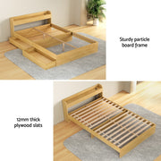 Artiss Bed Frame Double Size with Charging Ports and 2 Drawers AURA WBED-F-AURA-D-WD-ABC