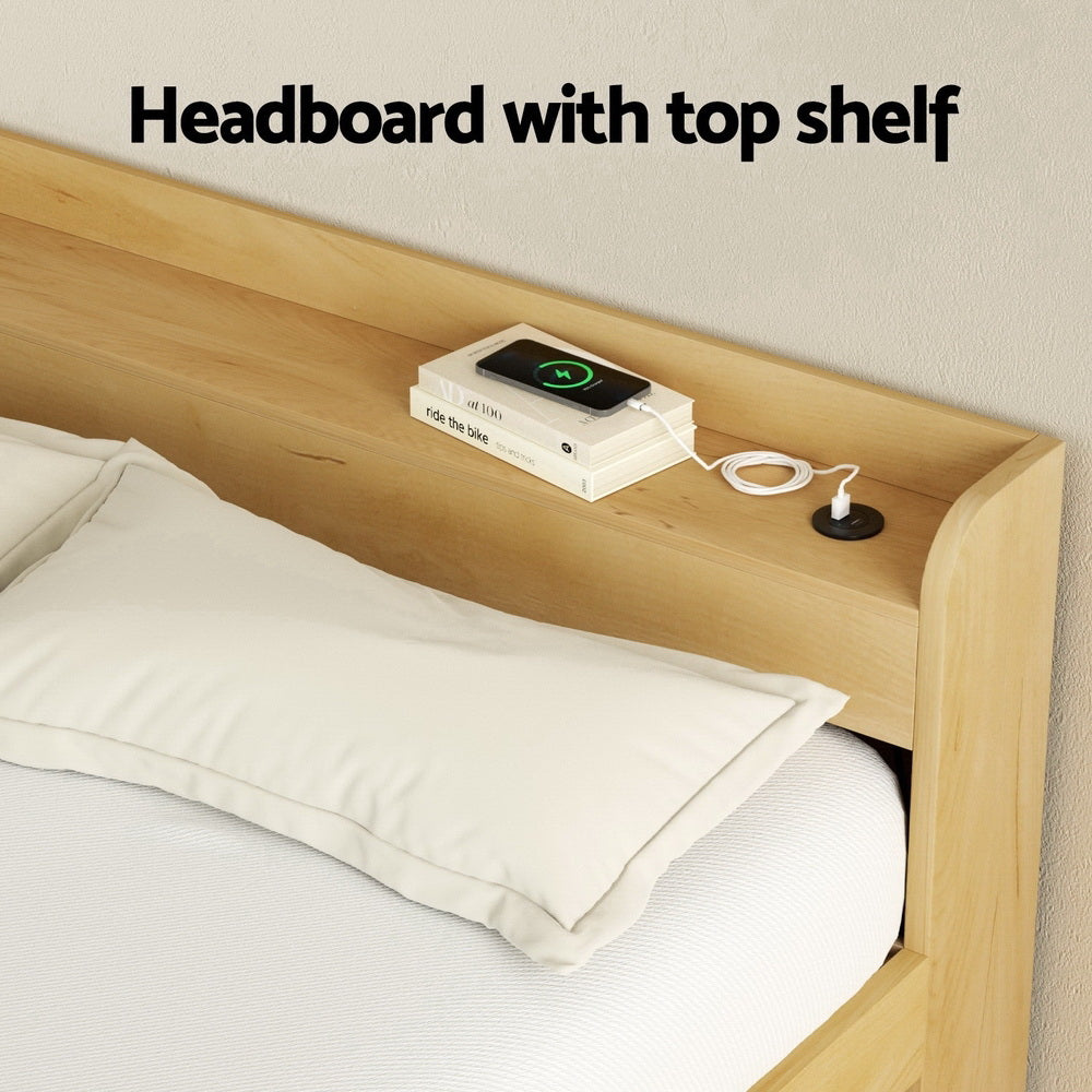 Artiss Bed Frame Double Size with Charging Ports and 2 Drawers AURA WBED-F-AURA-D-WD-ABC