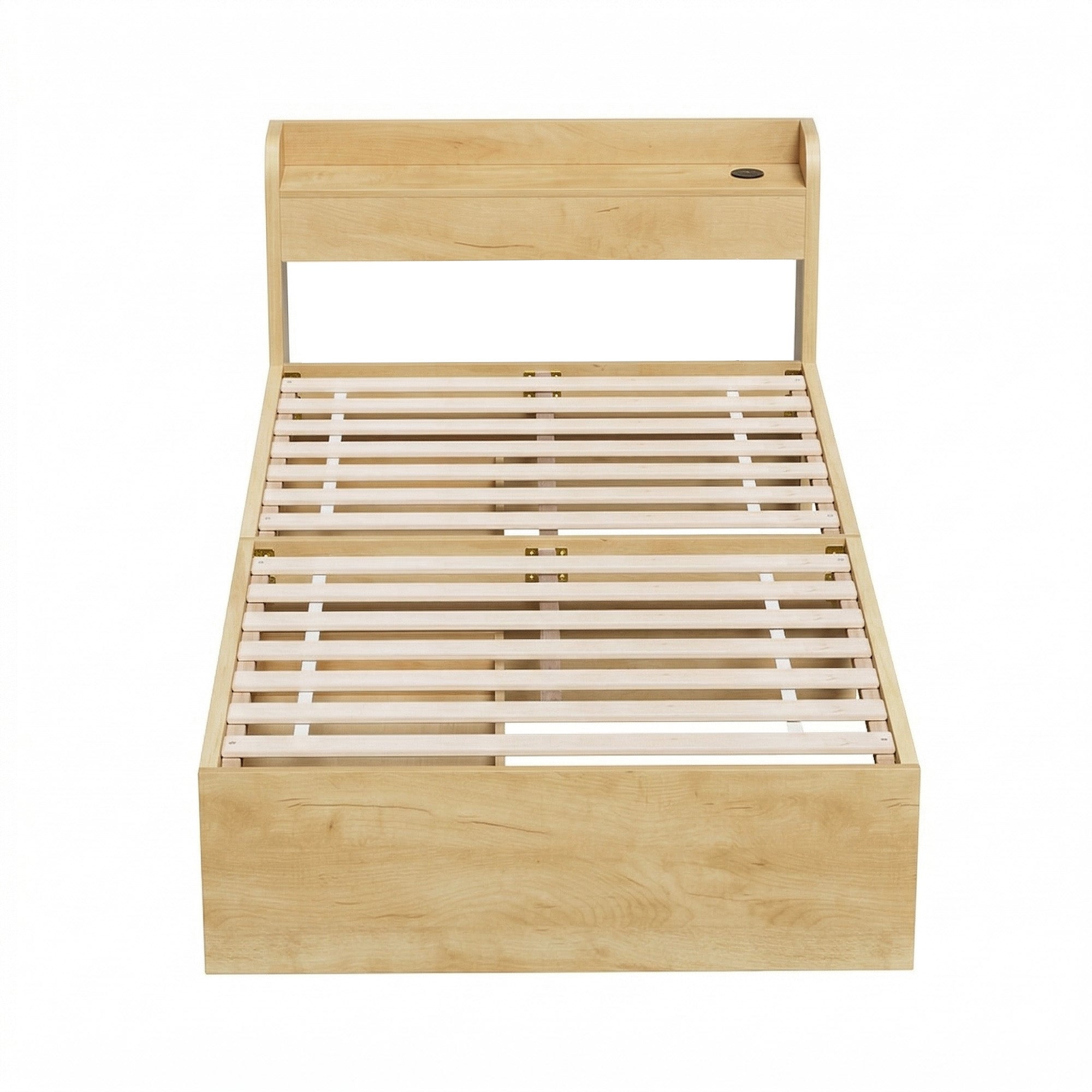Artiss King Single Bed Frame with 2 Drawers Platform Bed with Headboard Bed Base with USB Ports Natural WBED-F-AURA-KS-WD-AB