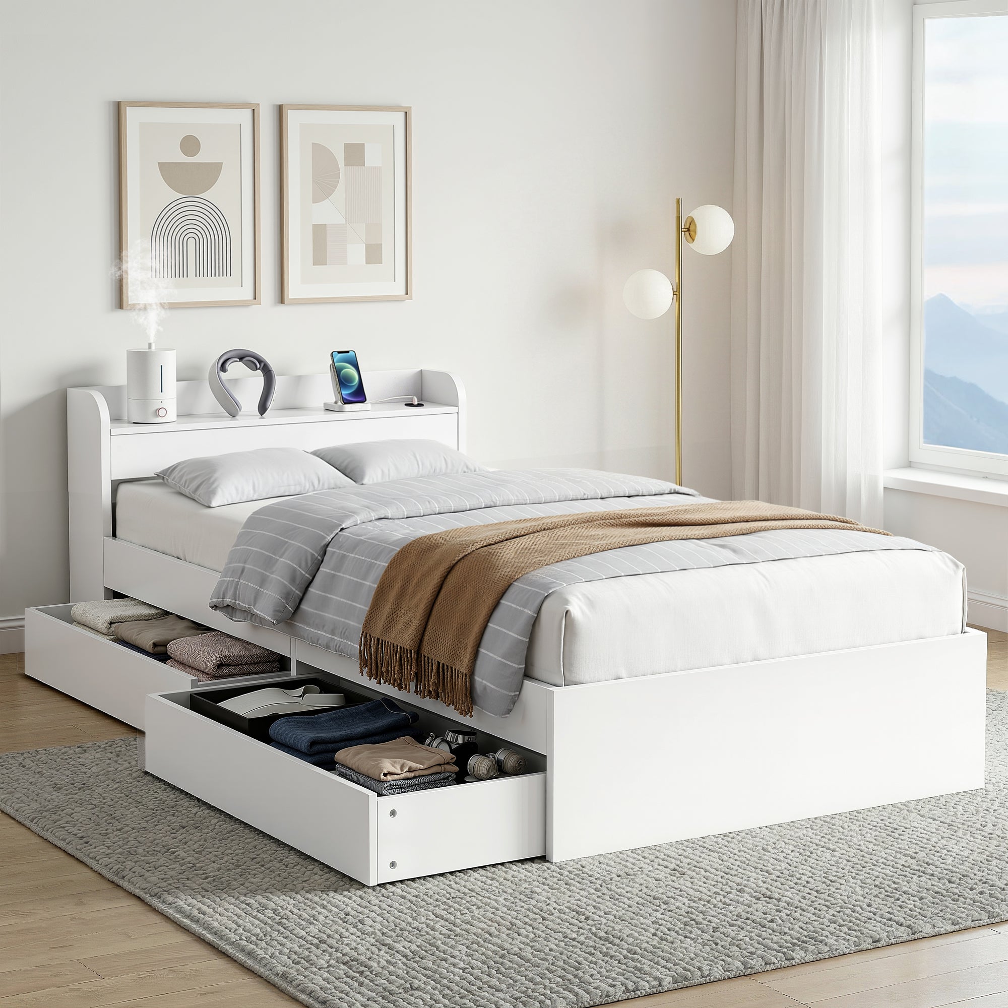 Artiss AURA White King Single Bed Frame WBED-F-AURA-KS-WH-AB