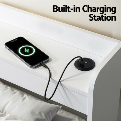 Artiss Bed Frame King Single Size with Charging Ports and 2 Drawers AURA WBED-F-AURA-KS-WH-AB