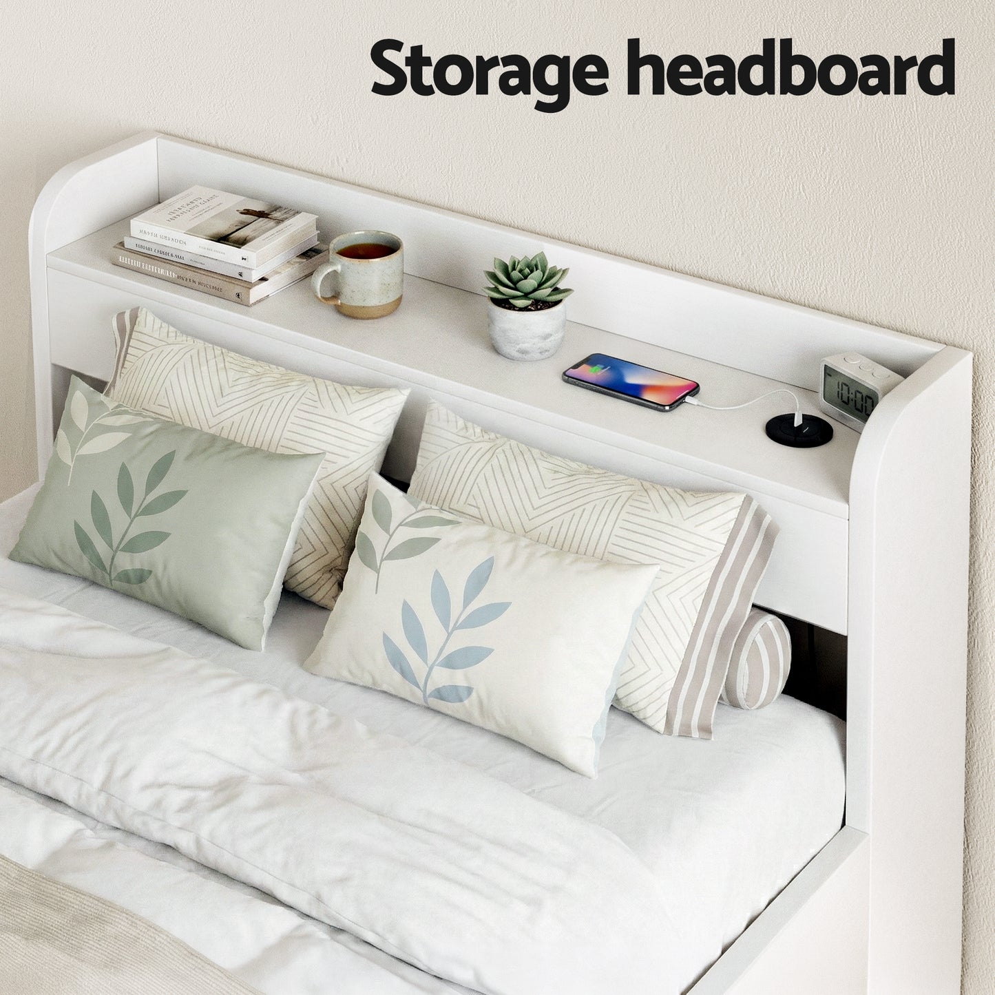 Artiss Bed Frame King Single Size with Charging Ports and 2 Drawers AURA WBED-F-AURA-KS-WH-AB
