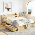 Artiss AURA Pine Queen Bed Frame with Charging Ports and Drawers