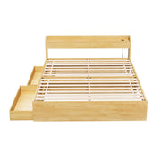 Artiss AURA Pine Queen Bed Frame with Charging Ports and Drawers