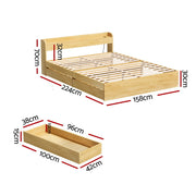 Artiss AURA Pine Queen Bed Frame with Charging Ports and Drawers