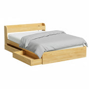 Artiss AURA Pine Queen Bed Frame with Charging Ports and Drawers
